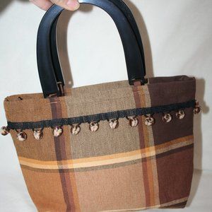 NWOT CUTE POM POM PURSE SOFT NEUTRALS CANVAS TOASTED BROWN SMALL TOTE